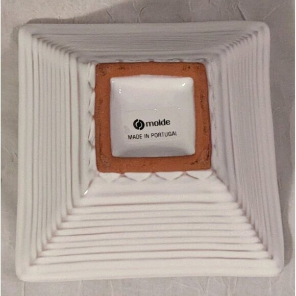 Pottery Bowl Molde Portugal Dish Ribbed Square Decorative Ceramic Geometric 2.5" - Picture 8 of 16